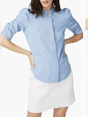 COURT & ROWE Light Blue Puff Sleeve denim Button Down Shirt small women cotton